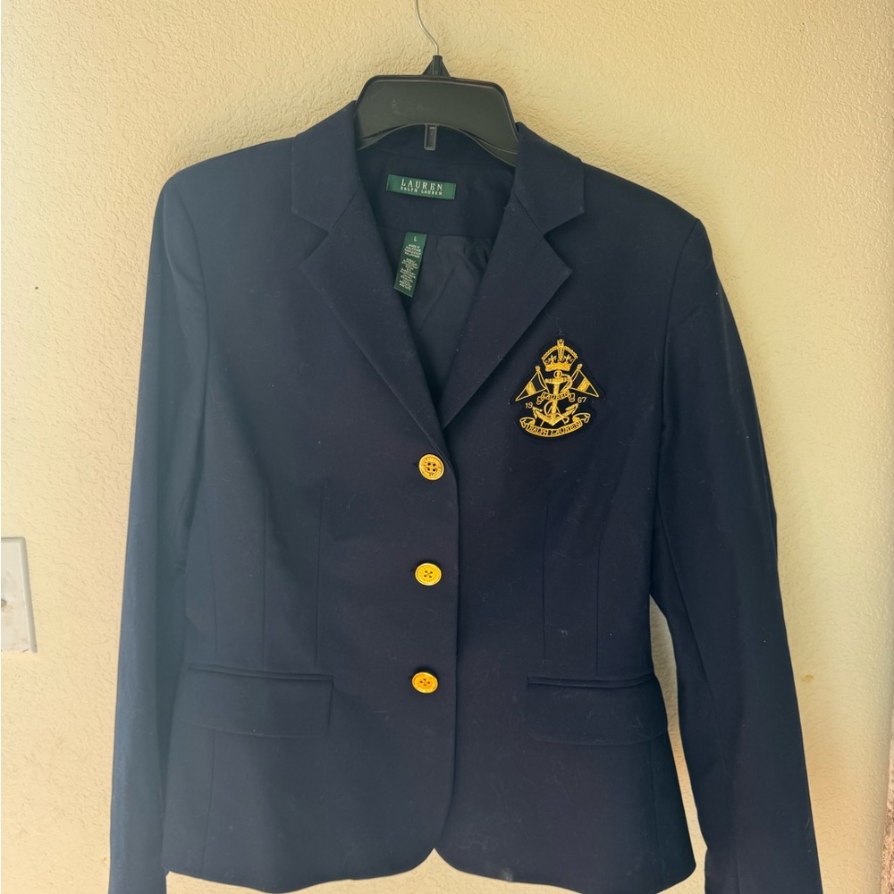 Ralph Lauren Dark Large Blue Crest Blazer with Gold buttons